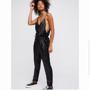 Free People Sequin Drawstring Jumpsuit